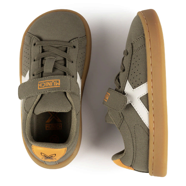 Sabatilles Munich Mini Open infantils verd oliva amb velcro i sola caramel - Querol online