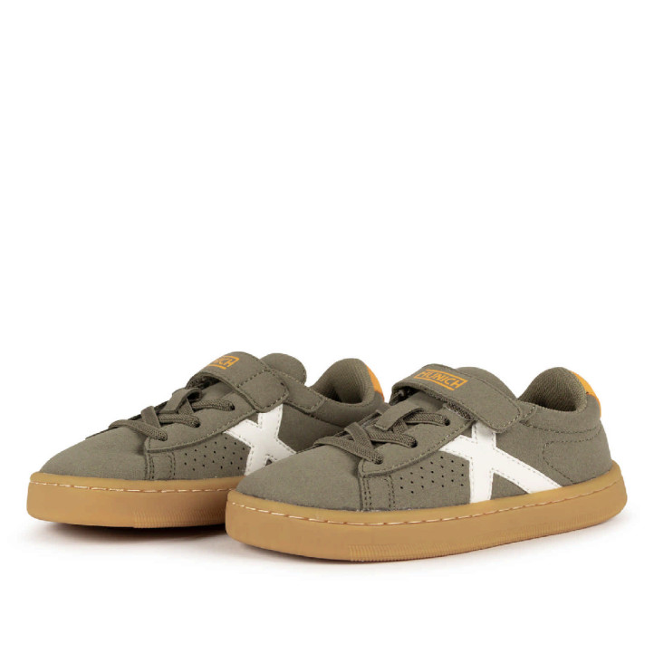 Sabatilles Munich Mini Open infantils verd oliva amb velcro i sola caramel - Querol online