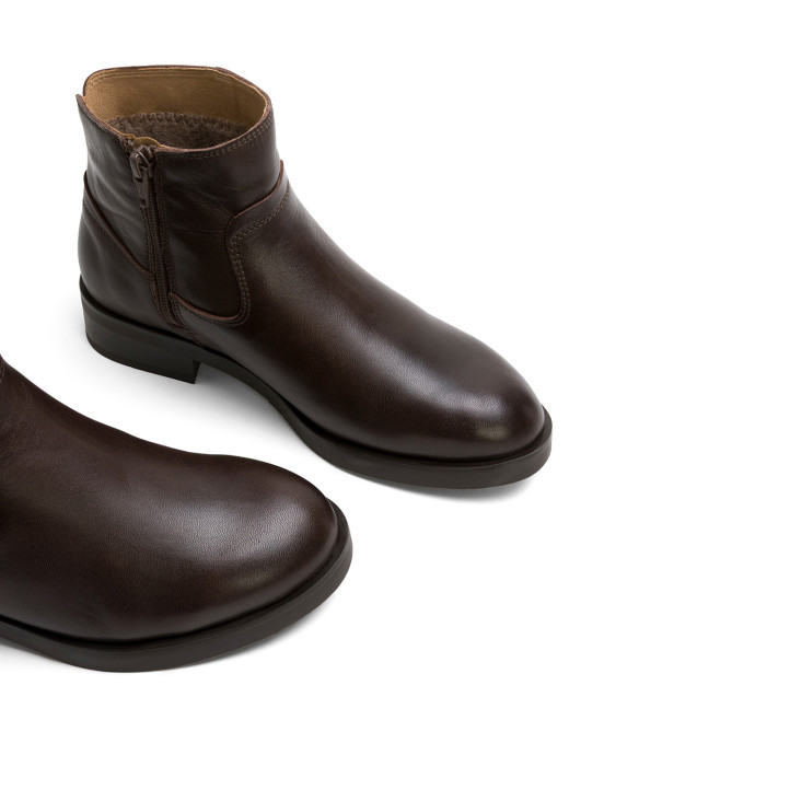BOTINES DE PIEL CON CREMALLERA JIMENA MOKA PORRONET - Querol online