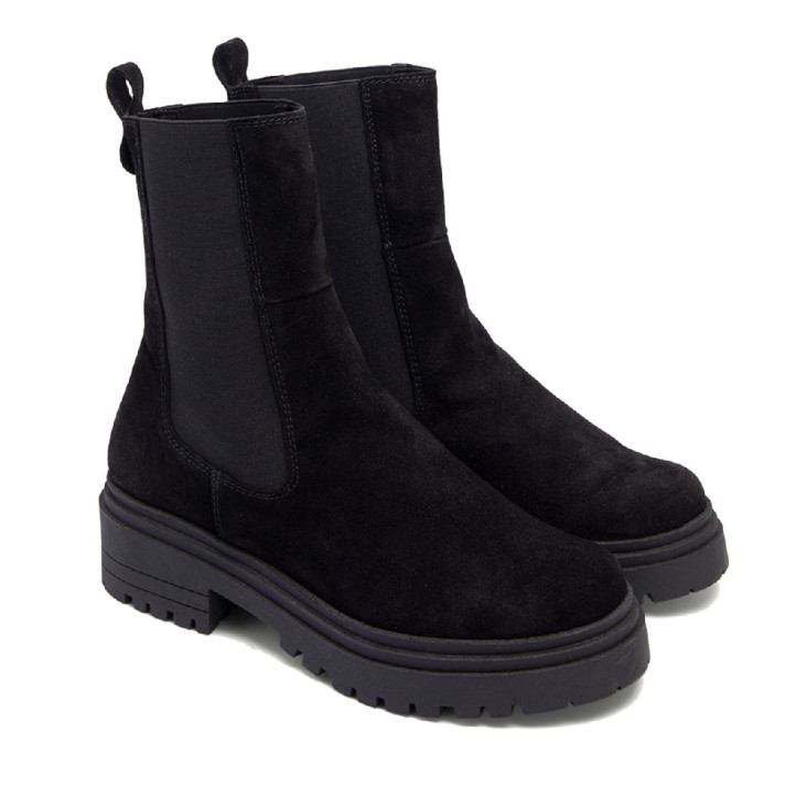 BOTINES DE SERRAJE CON ELÁSTICOS KIRA NEGRO PORRONET - Querol online