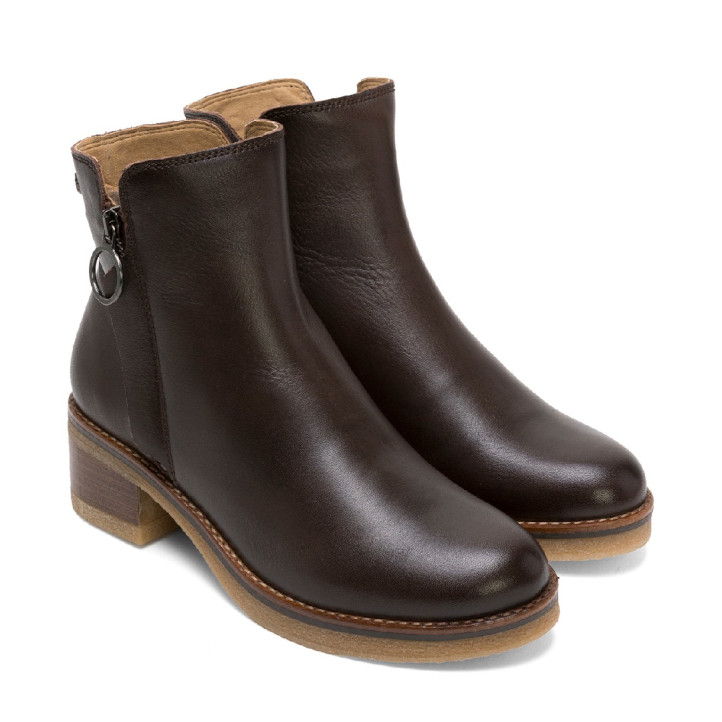 BOTINES DE PIEL CON CREMALLERA LUCÍA MOKA PORRONET - Querol online