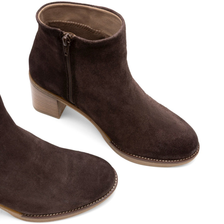 BOTINES DE PIEL DE TACÓN TAMARA MOKA PORRONET - Querol online