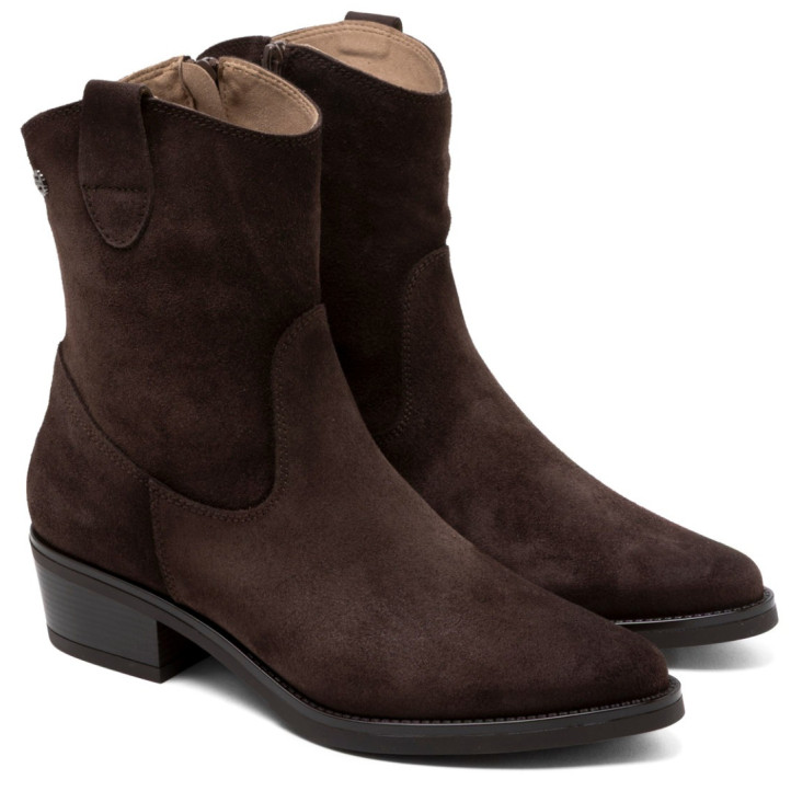 BOTINES DE PIEL CON CREMALLERA MALENA MOKA PORRONET - Querol online