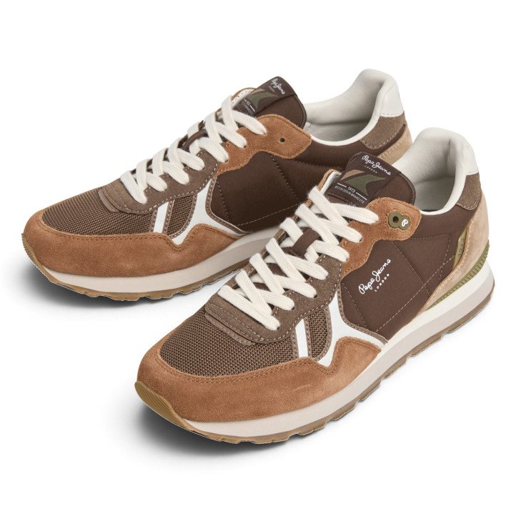 Sabatilles Pepe Jeans Brit d'home marrons de camussa estil retro running - Querol online
