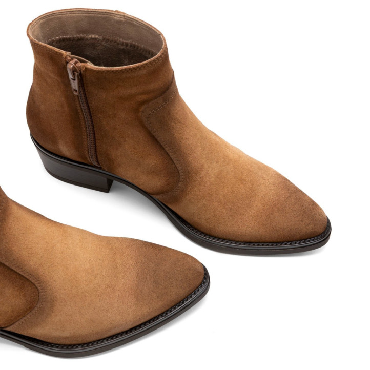 BOTINES DE PIEL CON CREMALLERA MARINA CUERO PORRONET - Querol online