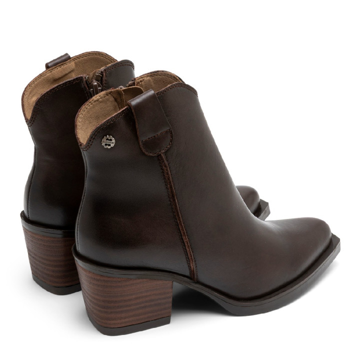 BOTINES COWBOY DE PIEL CON CREMALLERA NATALIA MOKA PORRONET - Querol online