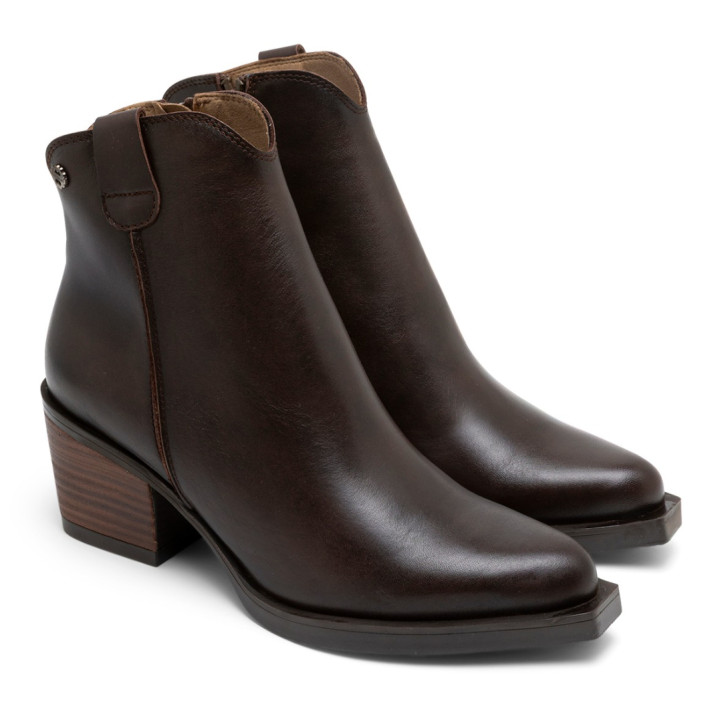 BOTINES COWBOY DE PIEL CON CREMALLERA NATALIA MOKA PORRONET - Querol online