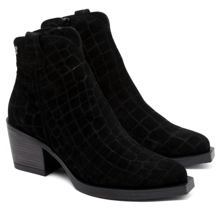BOTINES COWBOY DE PIEL CON CREMALLERA NOELIA NEGRO PORRONET - Querol online