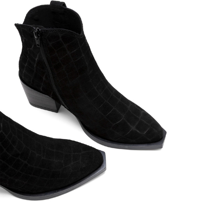 BOTINES COWBOY DE PIEL CON CREMALLERA NOELIA NEGRO PORRONET - Querol online