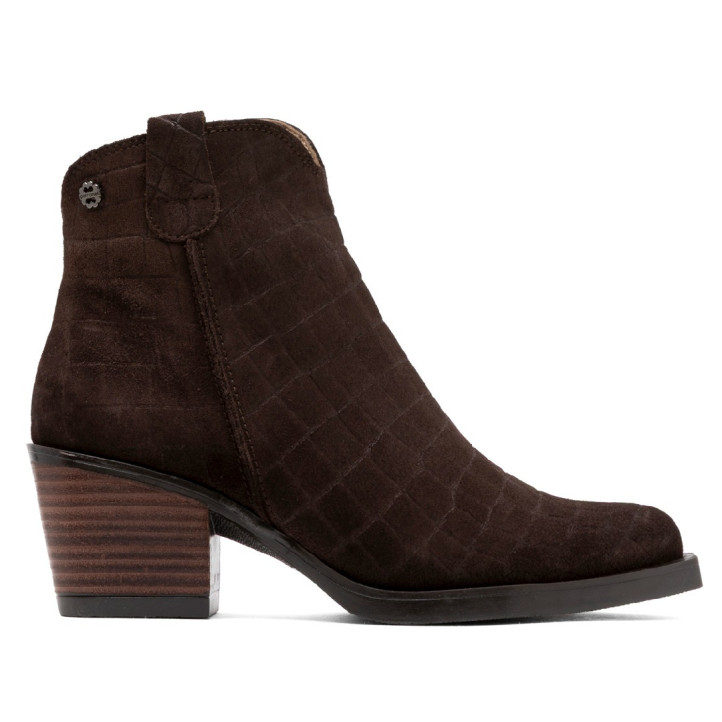 BOTINES COWBOY DE PIEL CON CREMALLERA NOELIA MOKA PORRONET - Querol online