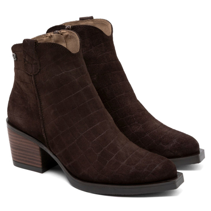 BOTINES COWBOY DE PIEL CON CREMALLERA NOELIA MOKA PORRONET - Querol online