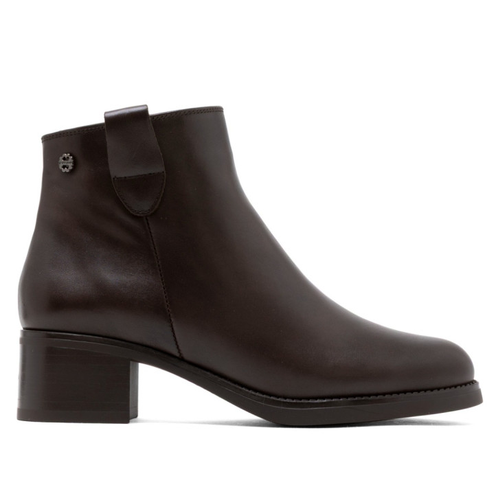 BOTINES DE PIEL DE TACÓN CON CREMALLERA OLGA MOKA PORRONET - Querol online
