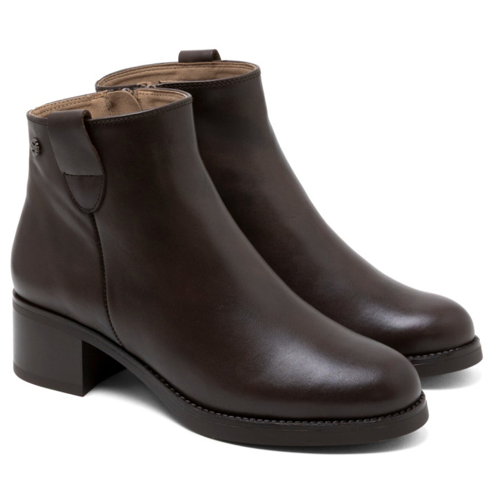 BOTINES DE PIEL DE TACÓN CON CREMALLERA OLGA MOKA PORRONET - Querol online