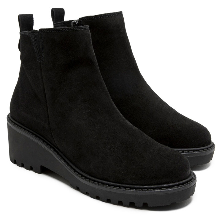 BOTINES DE PIEL CON CUÑA Y CREMALLERA PAULA NEGRO PORRONET - Querol online