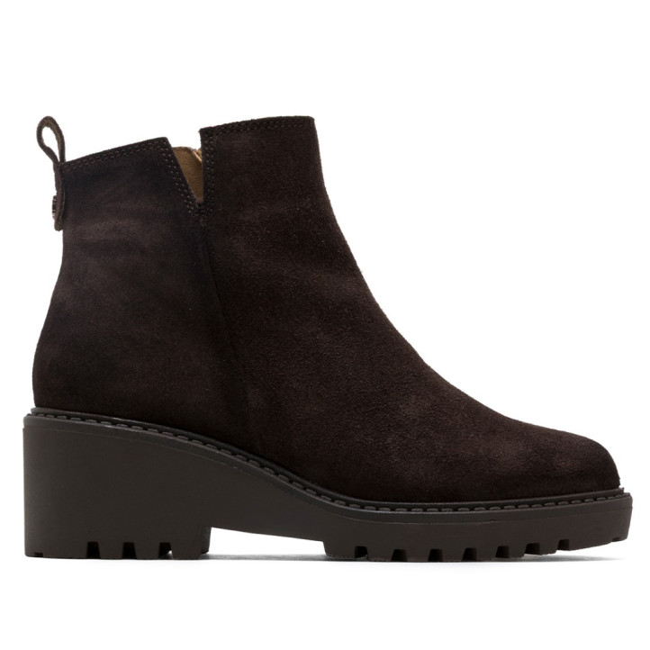 BOTINES DE PIEL CON CUÑA Y CREMALLERA PAULA MOKA PORRONET - Querol online