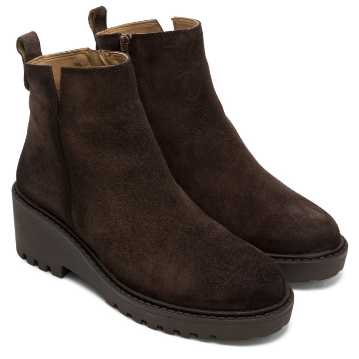 BOTINES DE PIEL CON CUÑA Y CREMALLERA PAULA MOKA PORRONET - Querol online