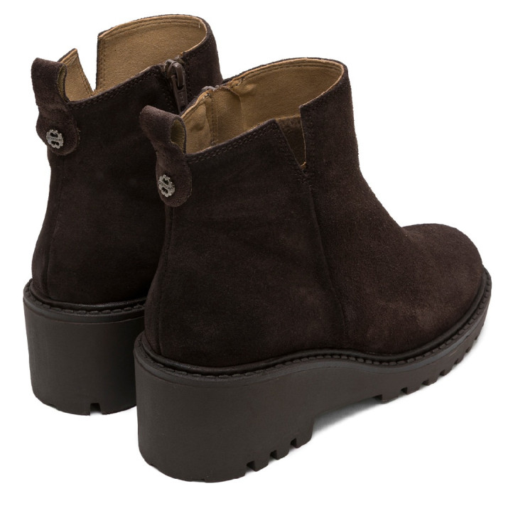 BOTINES DE PIEL CON CUÑA Y CREMALLERA PAULA MOKA PORRONET - Querol online