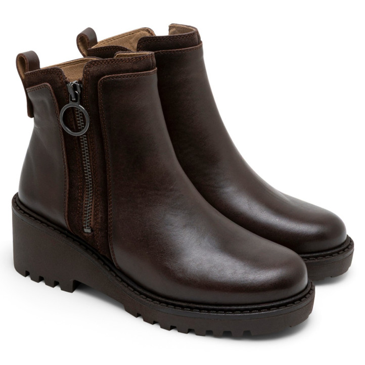 BOTINES DE PIEL CON CUÑA Y CREMALLERA PAZ MOKA PORRONET - Querol online