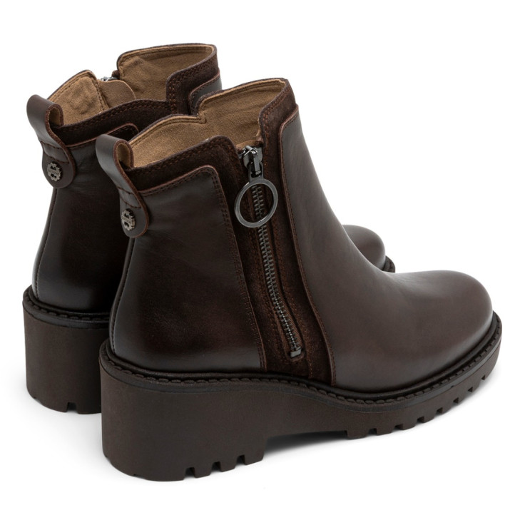 BOTINES DE PIEL CON CUÑA Y CREMALLERA PAZ MOKA PORRONET - Querol online
