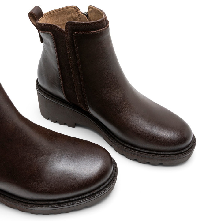BOTINES DE PIEL CON CUÑA Y CREMALLERA PAZ MOKA PORRONET - Querol online