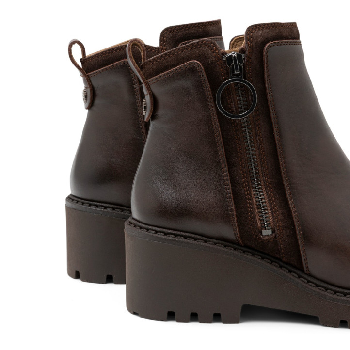 BOTINES DE PIEL CON CUÑA Y CREMALLERA PAZ MOKA PORRONET - Querol online