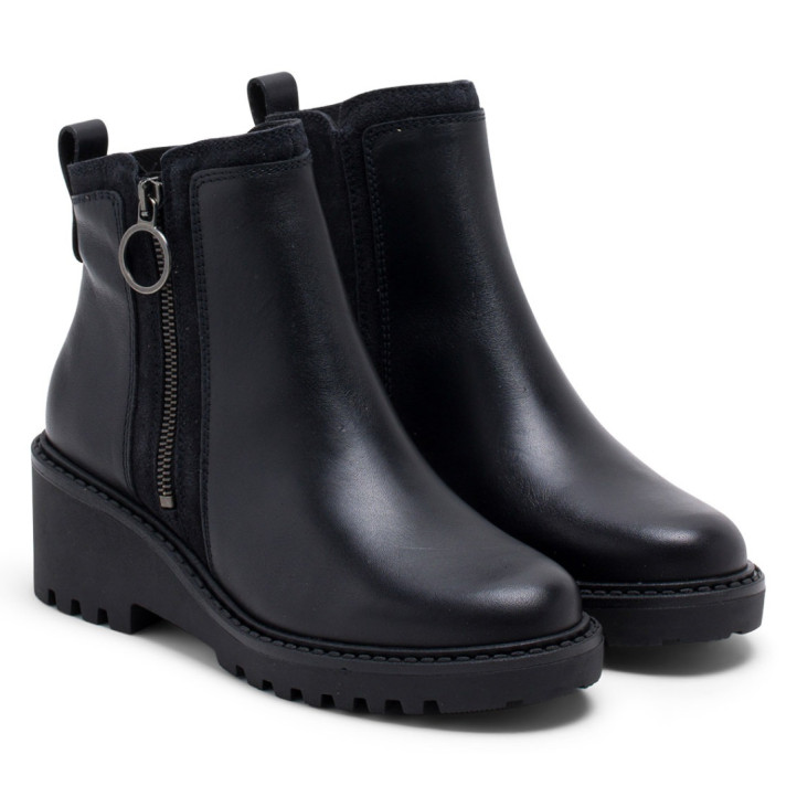 BOTINES DE PIEL CON CUÑA Y CREMALLERA PAZ NEGRO PORRONET - Querol online