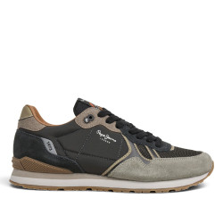 Sabatilles Pepe Jeans Brit d'home grises i negres de camussa estil retro running - Querol online