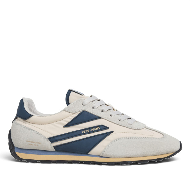 Zapatillas Pepe Jeans Jason de hombre beige con detalles azules estilo retro running - Querol online