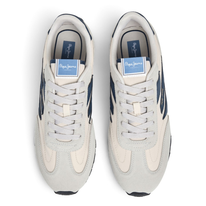 Sabatilles Pepe Jeans Jason d'home beix amb detalls blaus estil retro running - Querol online