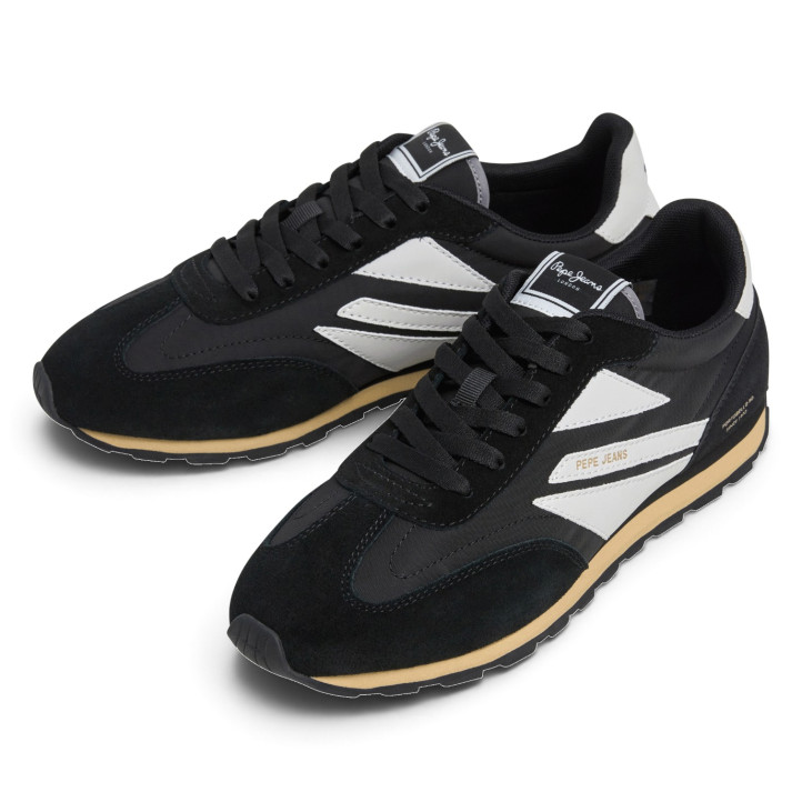 Sabatilles Pepe Jeans Jason d'home negres amb detalls blancs estil retro running - Querol online
