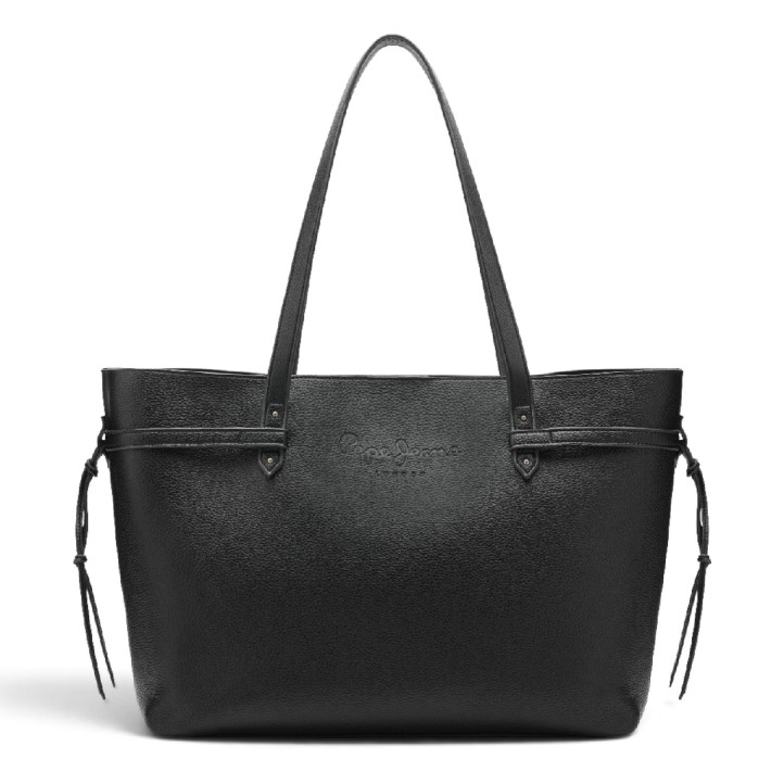 Bolso Pepe Jeans shopper de mujer negro efecto piel con asas largas - Querol online