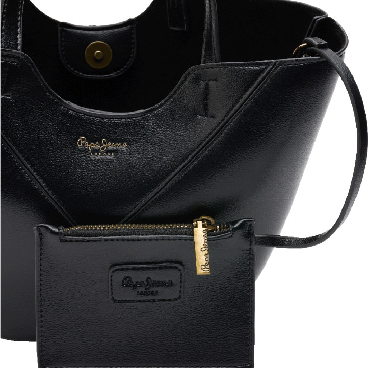 Bossa Pepe Jeans shopper de dona negra efecte pell amb bandolera - Querol online