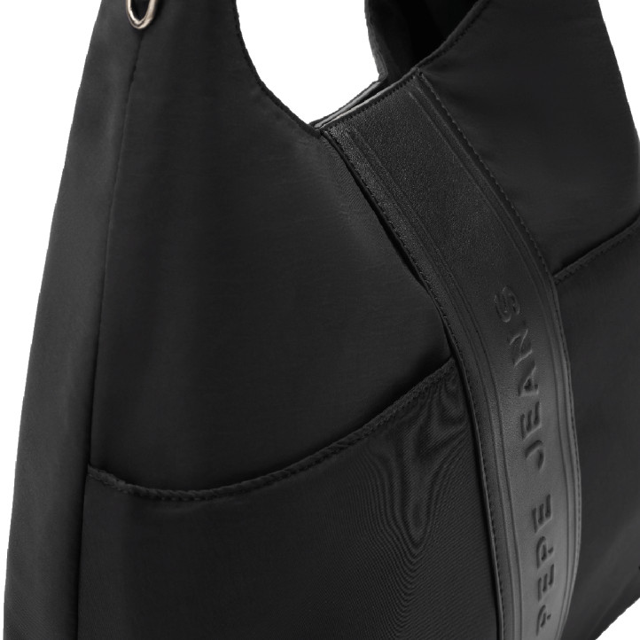 Bolso Pepe Jeans hobo de mujer negro con bandolera y logo en relieve - Querol online