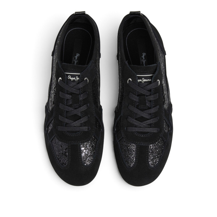 Zapatillas Pepe Jeans Noa de mujer negras con glitter y detalles de ante - Querol online