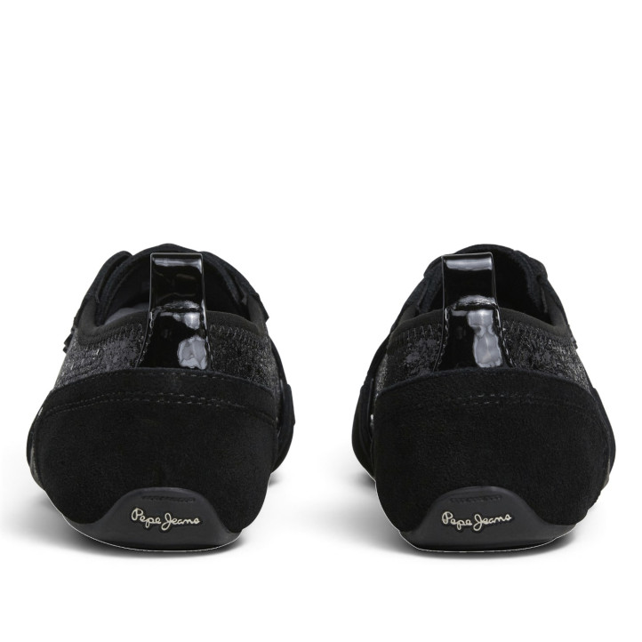 Zapatillas Pepe Jeans Noa de mujer negras con glitter y detalles de ante - Querol online