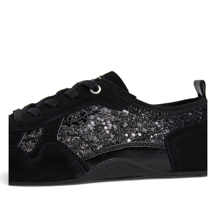 Zapatillas Pepe Jeans Noa de mujer negras con glitter y detalles de ante - Querol online