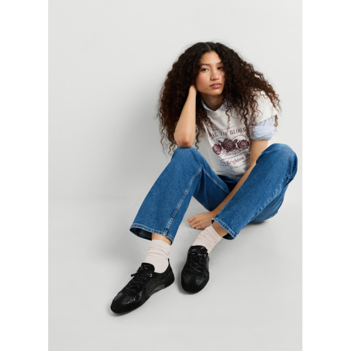 Zapatillas Pepe Jeans Noa de mujer negras con glitter y detalles de ante - Querol online