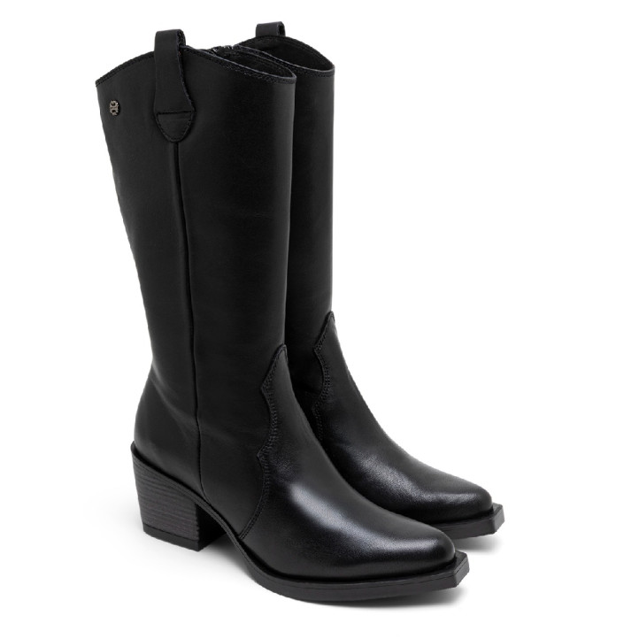 BOTAS COWBOY DE PIEL CON CREMALLERA NEREA NEGRO PORRONET - Querol online