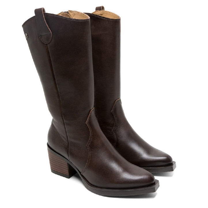 BOTAS COWBOY DE PIEL CON CREMALLERA NEREA MOKA PORRONET - Querol online