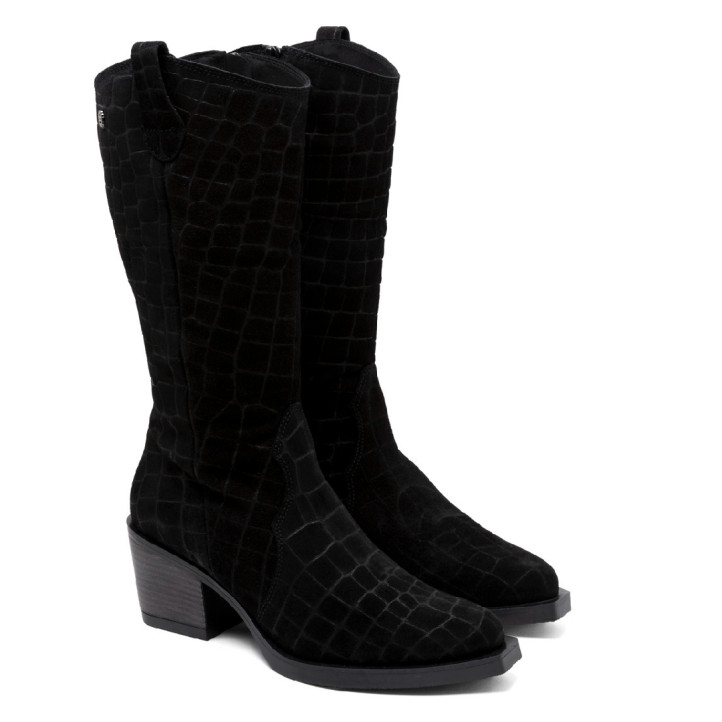 BOTAS COWBOY DE PIEL NEGRO CON CREMALLERA NURIA  PORRONET - Querol online
