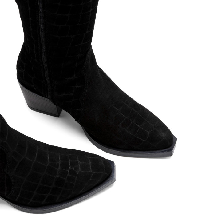 BOTAS COWBOY DE PIEL NEGRO CON CREMALLERA NURIA  PORRONET - Querol online