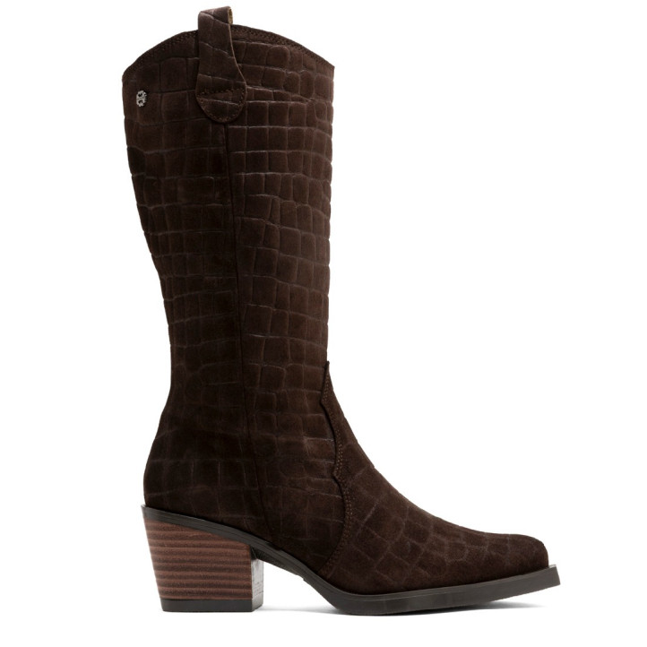 BOTAS COWBOY DE PIEL CON CREMALLERA NURIA MOKA  PORRONET - Querol online
