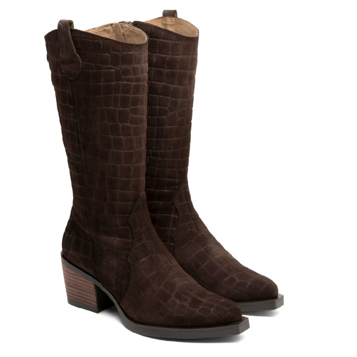 BOTAS COWBOY DE PIEL CON CREMALLERA NURIA MOKA  PORRONET - Querol online