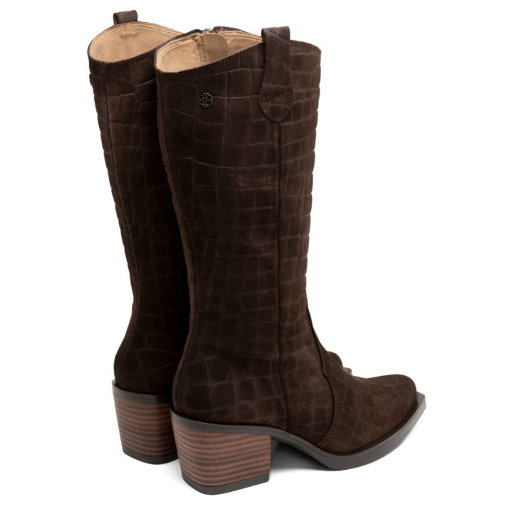 BOTAS COWBOY DE PIEL CON CREMALLERA NURIA MOKA  PORRONET - Querol online