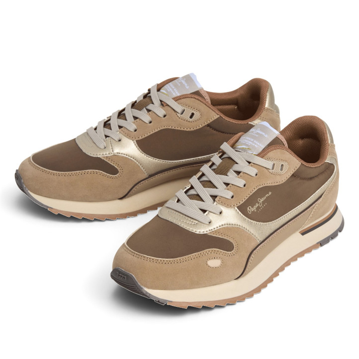 Zapatillas Pepe Jeans Bexley de mujer beige y marrones con detalles metalizados - Querol online
