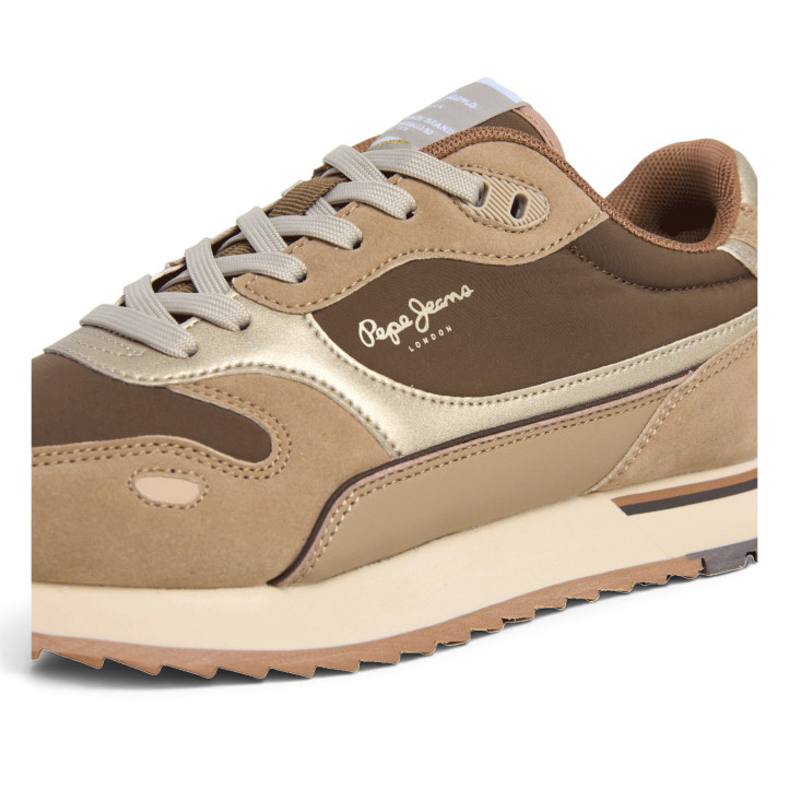 Zapatillas Pepe Jeans Bexley de mujer beige y marrones con detalles metalizados - Querol online