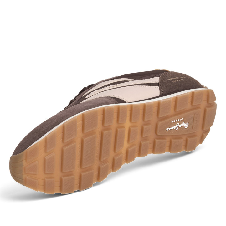 Zapatillas Pepe Jeans Jane de mujer marrones de ante estilo retro running - Querol online