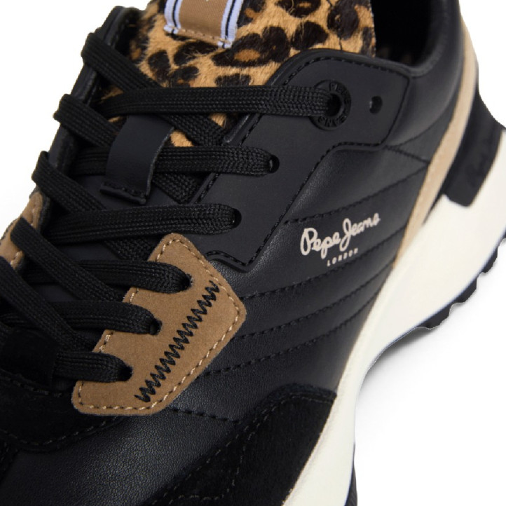 Sabatilles Pepe Jeans Lucky de dona negres amb camussa i detall animal print - Querol online