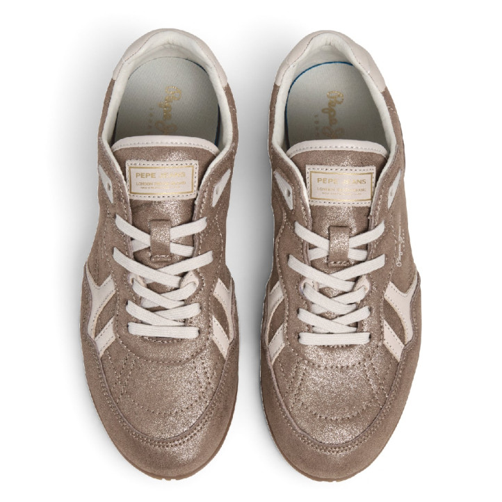 Zapatillas Pepe Jeans Daze de mujer doradas de ante con acabado brillante - Querol online