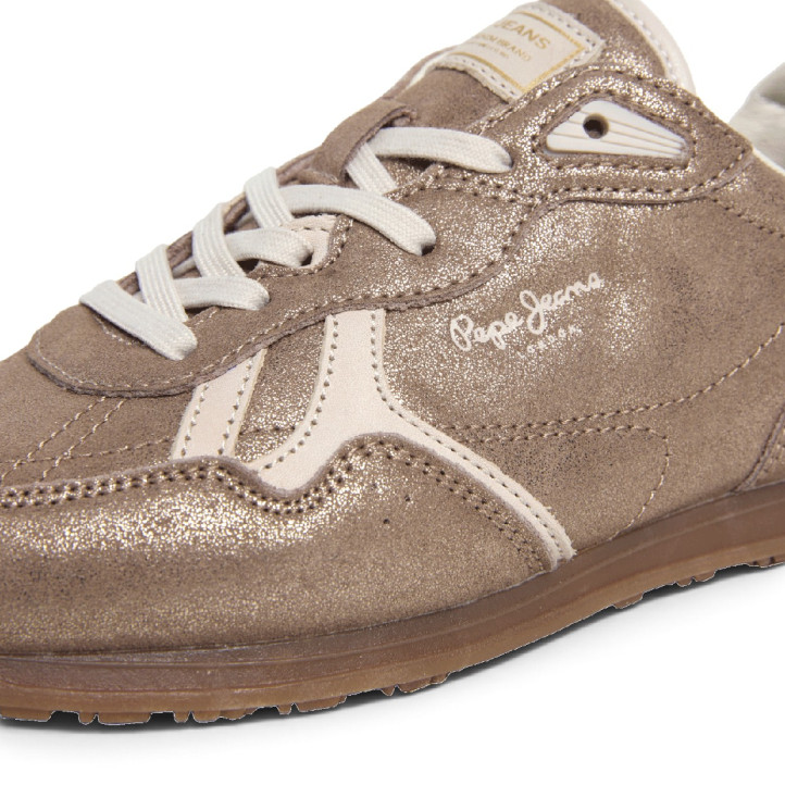 Zapatillas Pepe Jeans Daze de mujer doradas de ante con acabado brillante - Querol online